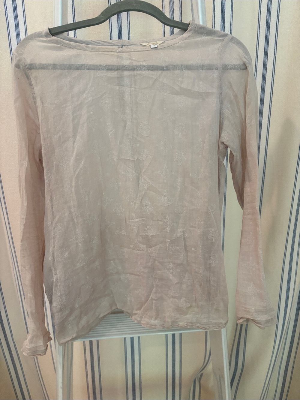 Layla Pocketed keyhole back Sheer Long Sleeve Blouse in Pale Grey